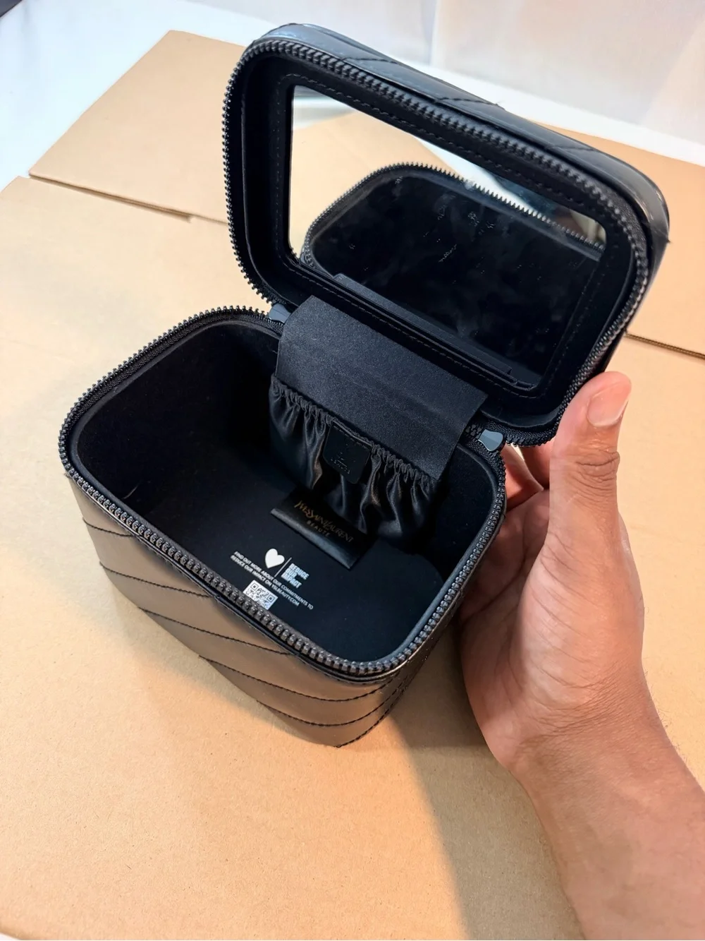 Yves Saint Laurent YSL Beauty Black Travel Makeup Cosmetic Case with Mirror